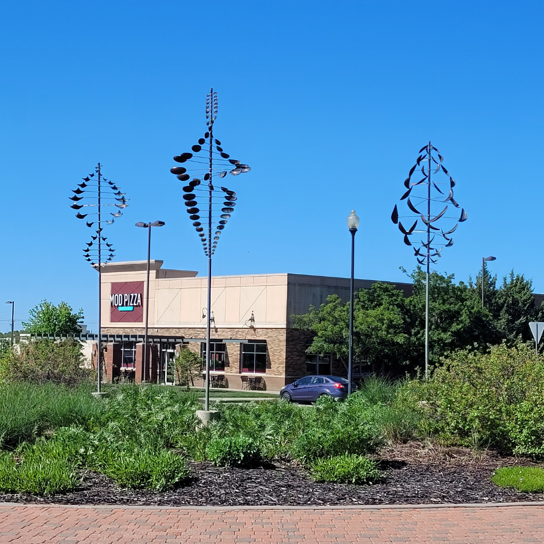 Photo of the Wind Sculptures in their permanent location at the roundabout by Hy-Vee