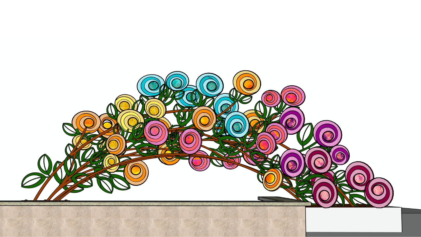 Photo of the Commissioned Sculpture which is a giant rose bush