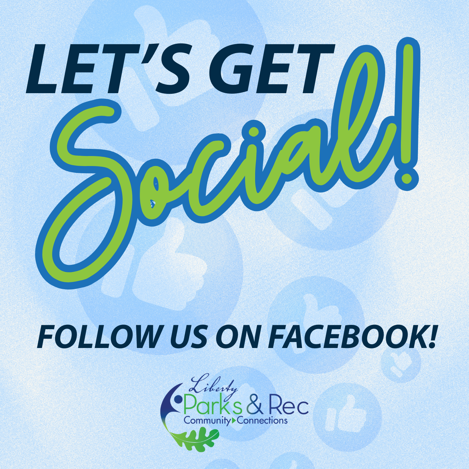 Let's get social, follow us on facebook! thumbs up emojis