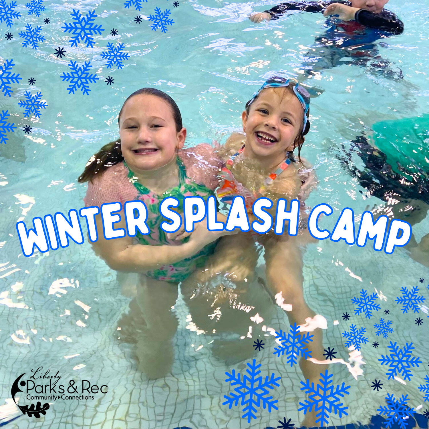 Two girls pictured swimming in a pool, Winter Splash Camp